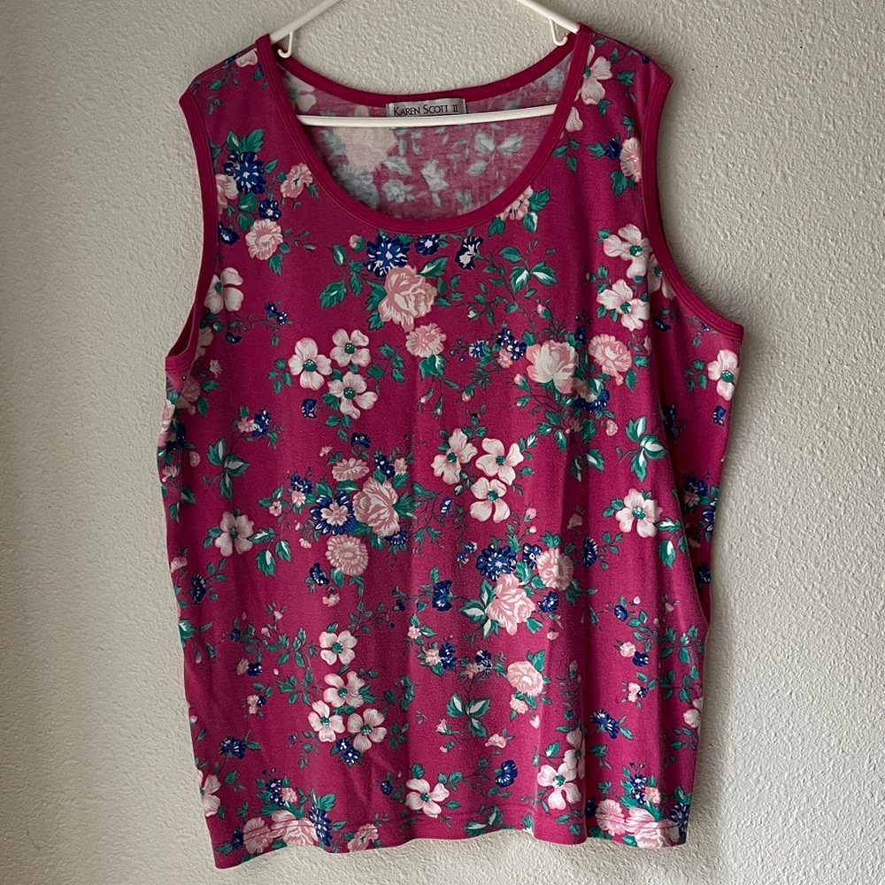 Karen Scott Pink Floral Tank Top